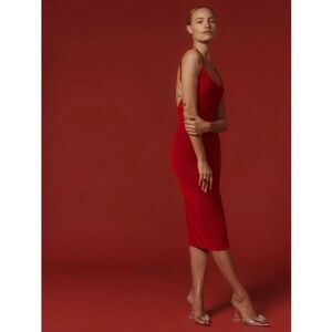 Reformation Merel Velvet  Red Midi Dress NWT LARGE Valentines ready!